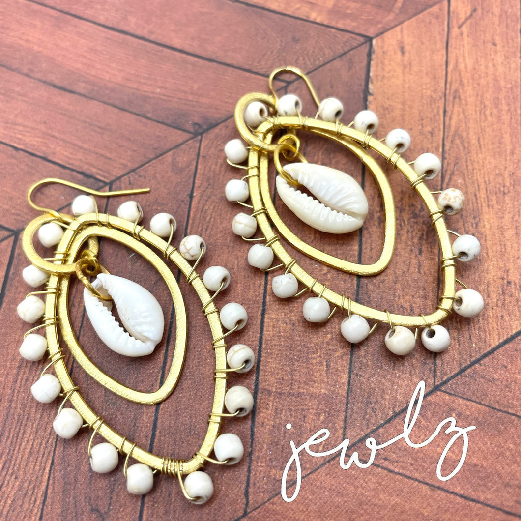 Ivory Cowrie Marquise Earrings