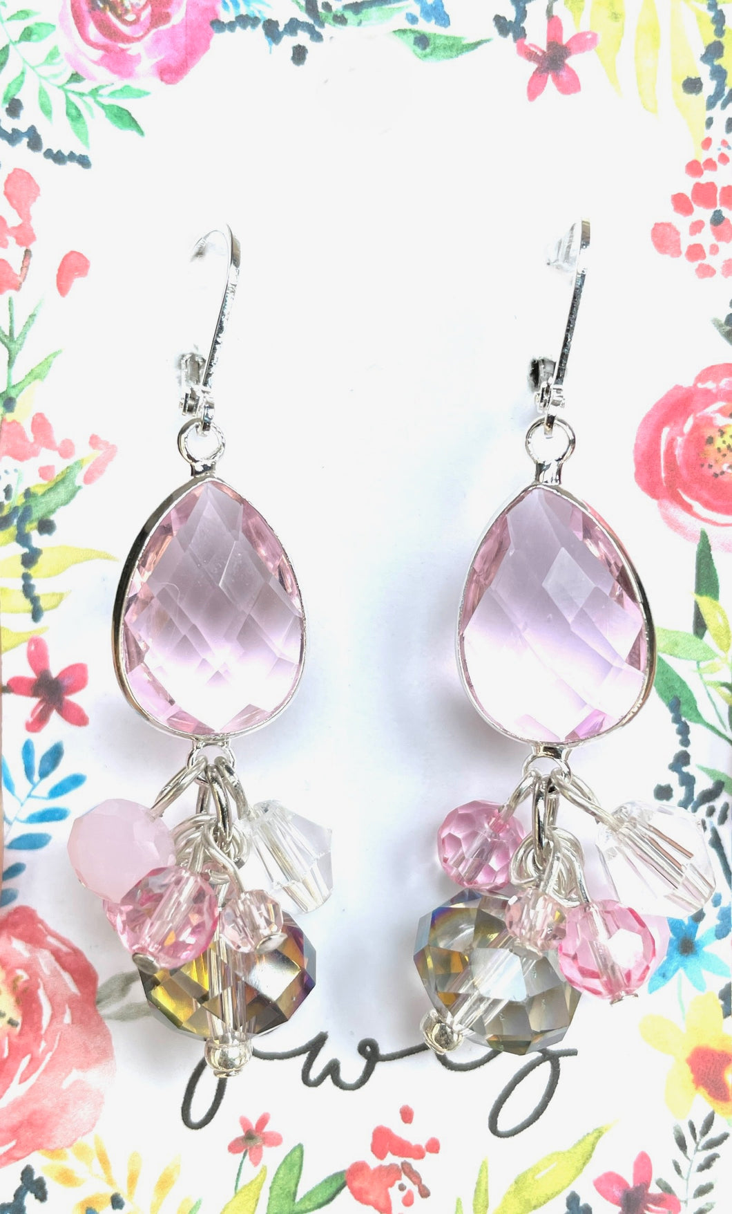 Jewlz Teardrop Pink Crystal Earrings