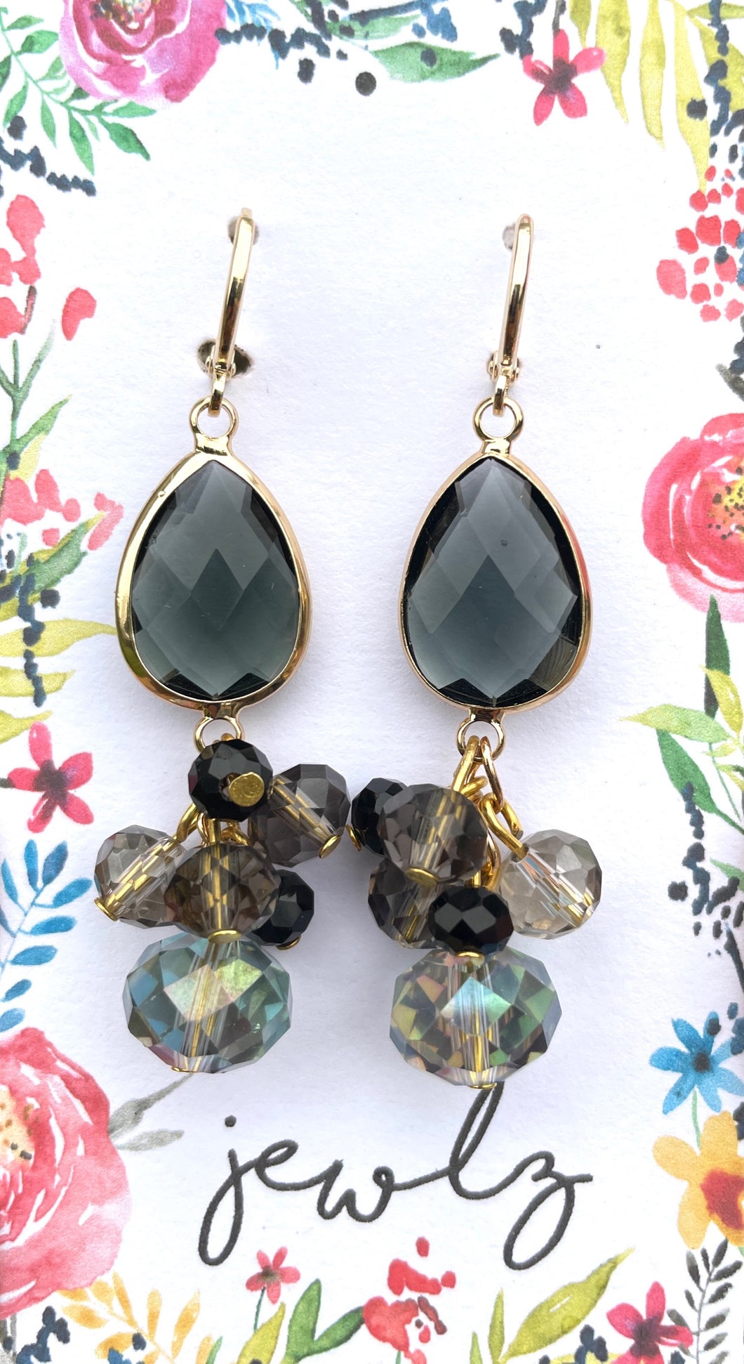 Jewlz Teardrop Smokey Grey Crystal Earrings