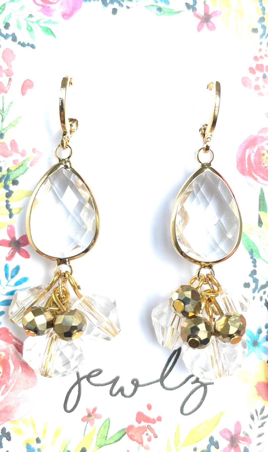 Jewlz Teardrop Clear Crystal Earrings