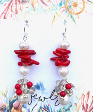 Load image into Gallery viewer, Red Coral &amp; Pearl Earrings