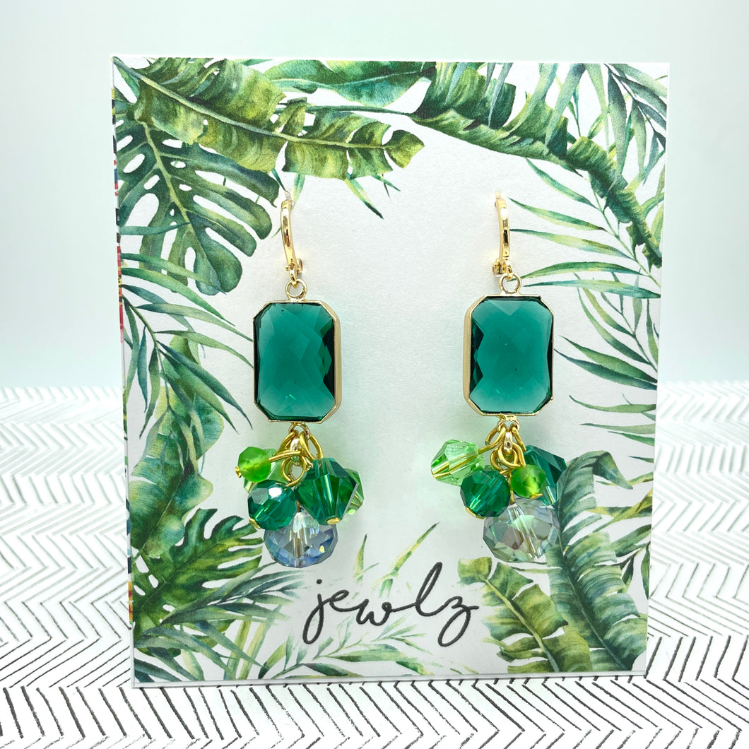 Jewlz Oblong Emerald Crystal Earrings
