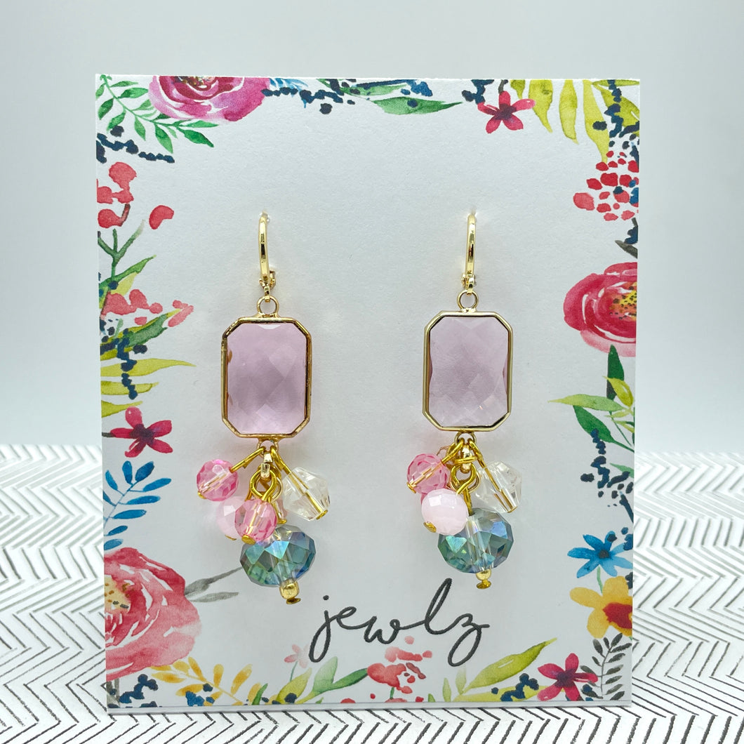 Jewlz Oblong Pink Crystal Earrings